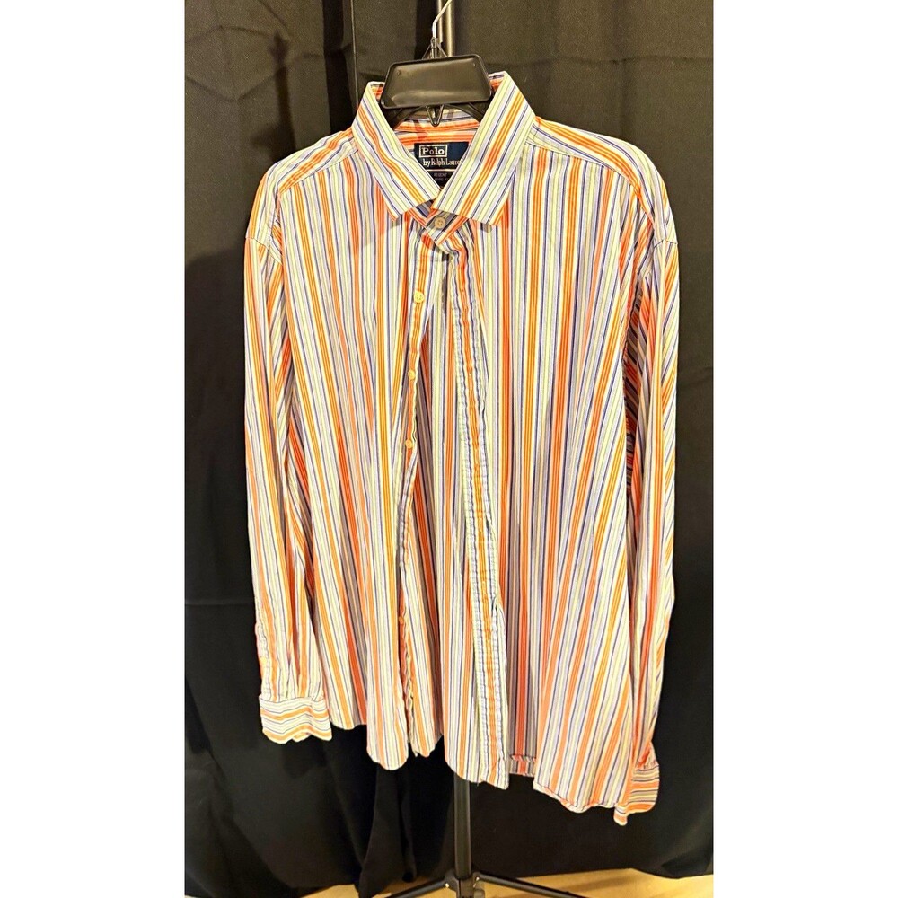 Polo by Ralph Lauren Big Fit Easy Care Cotton Striped Dress Shirt 18 34/35